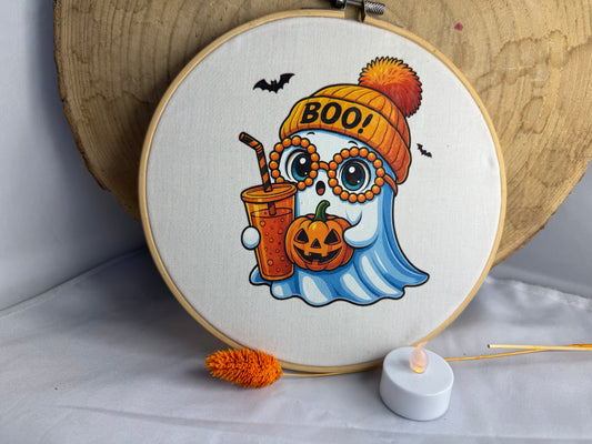 🎃 Stickrahmen „Halloween Geist“ – Handgemachtes Deko-Unikat
